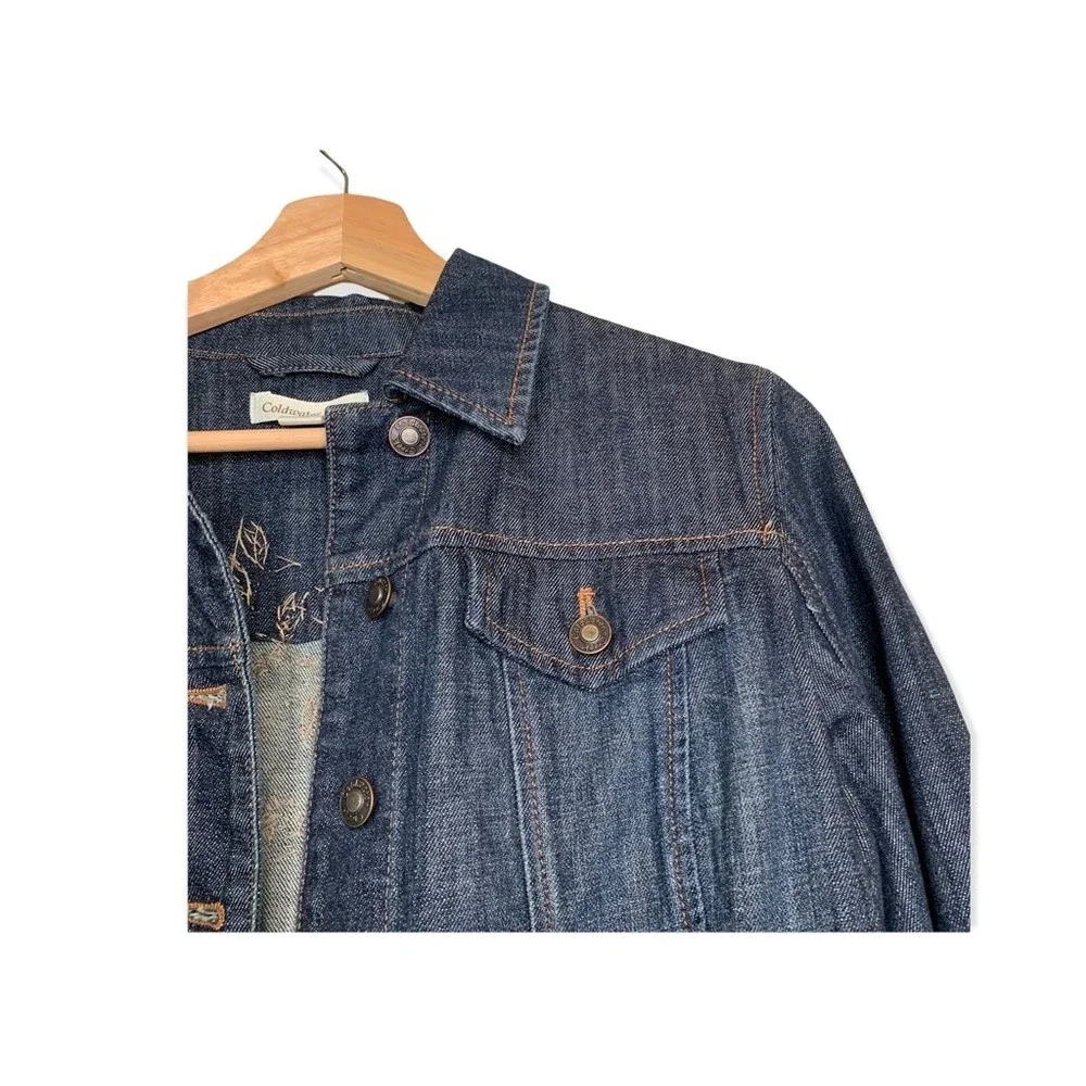 Coldwater Creek Womens Denim Jacket Blue Stretch Pockets Embroidered Petites 10P